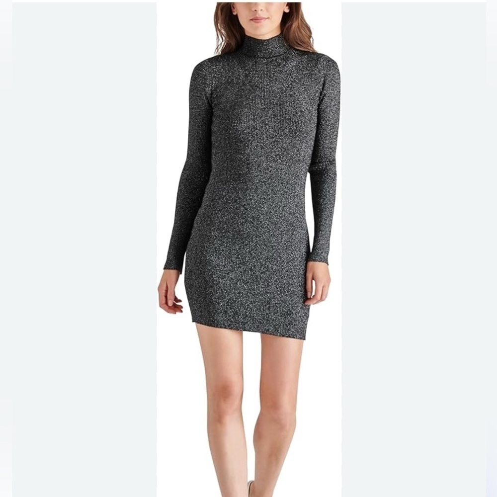 Steve Madden Black Bodycon Dress with Long Sleeves and Turtleneck for Night Out